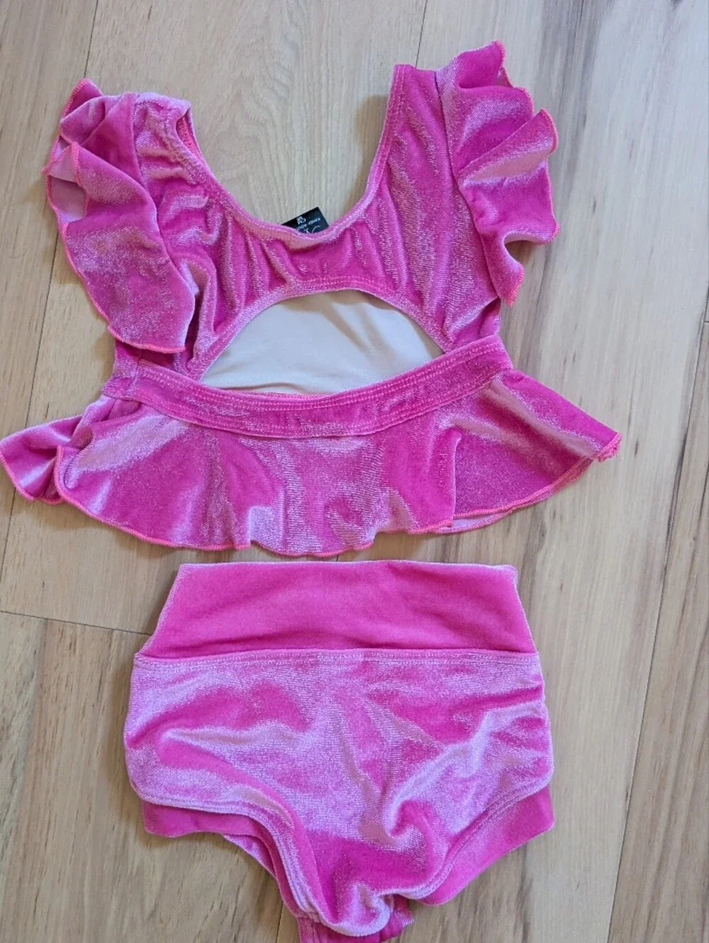 Kandi Kouture Pink Velvet Two-Piece Ruffle Dance Set CS CM